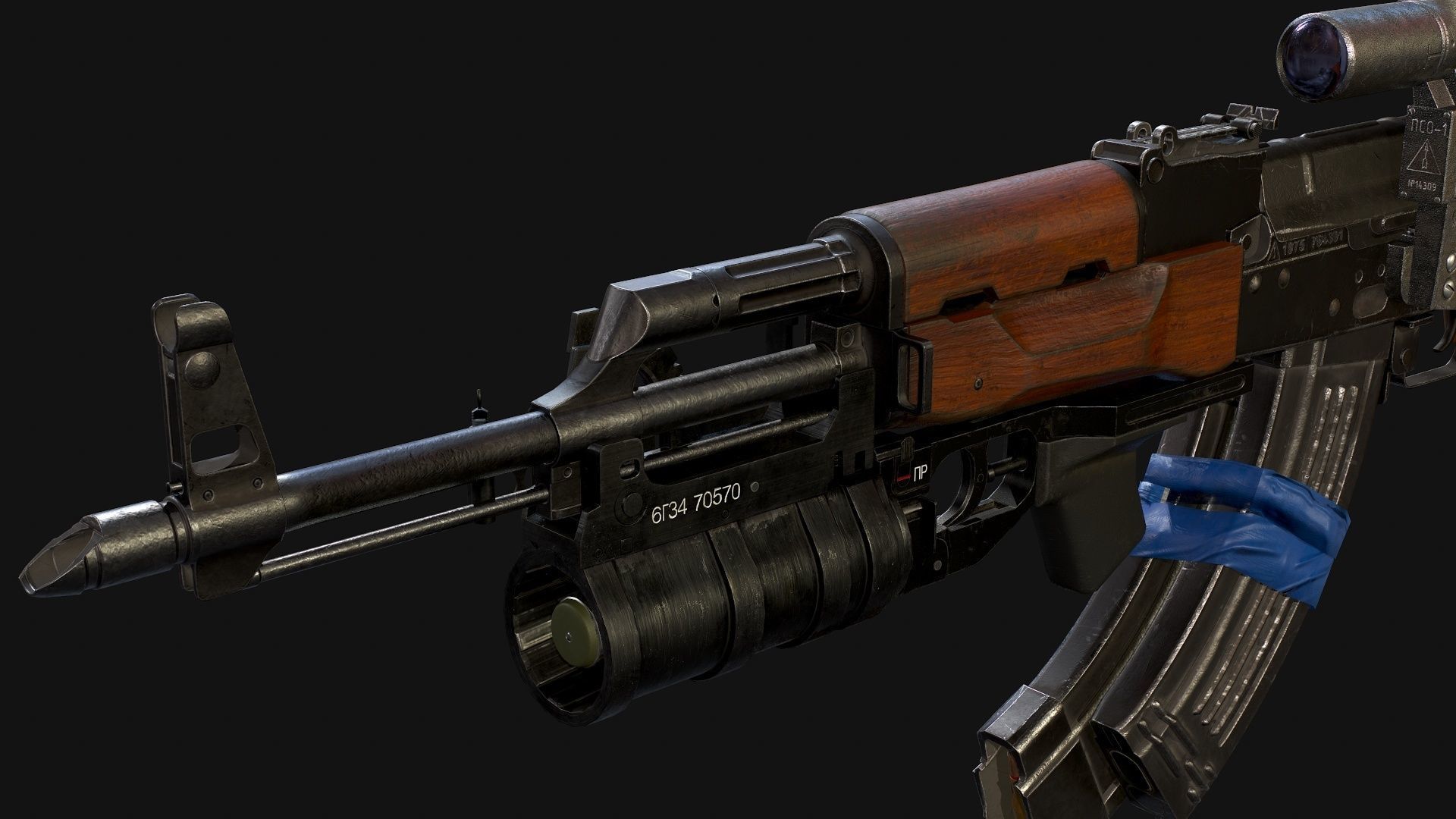 AK-47 with PSO-1 and GP-34 Low-poly 3D model_2