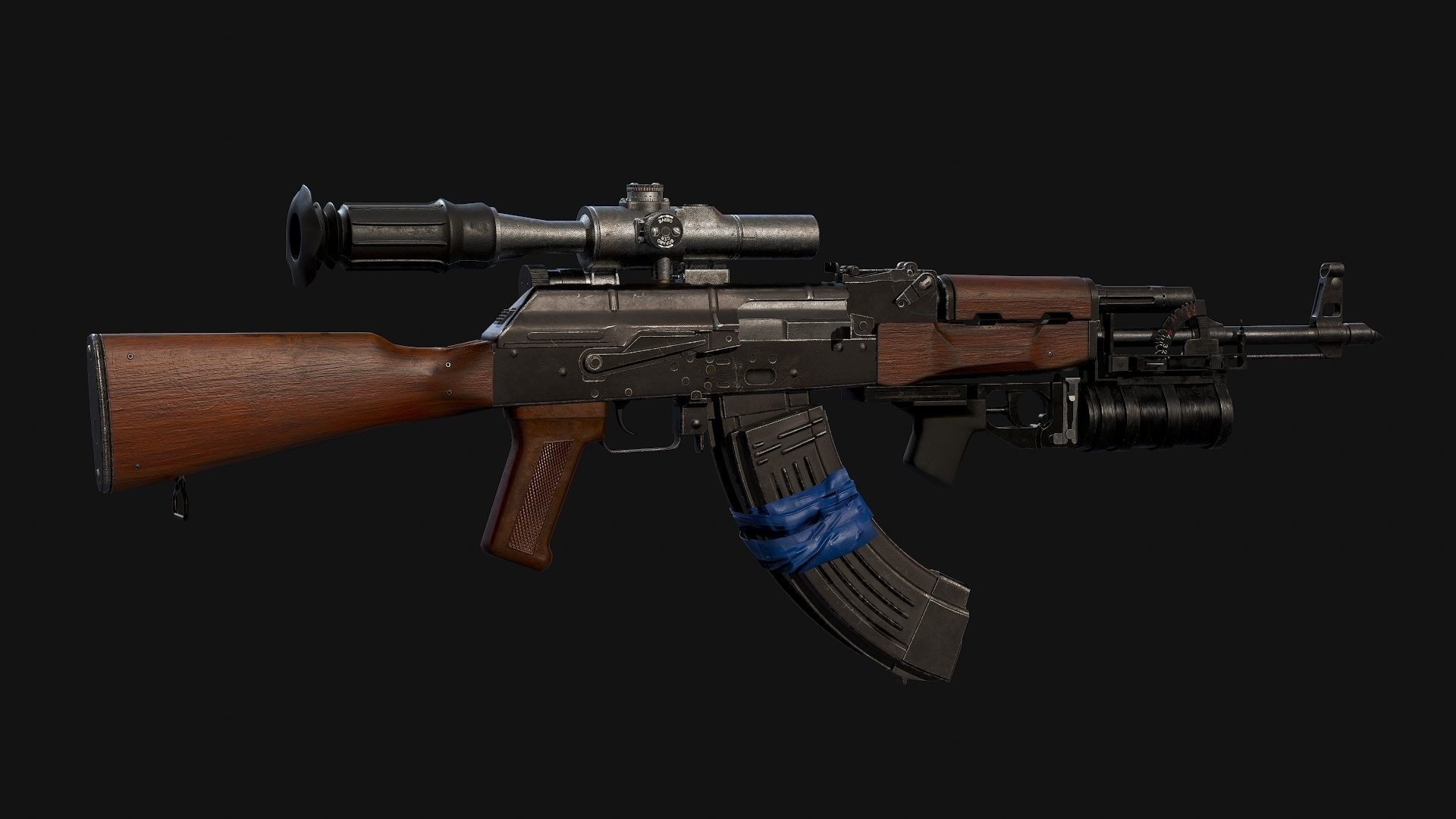 AK-47 with PSO-1 and GP-34 Low-poly 3D model_8