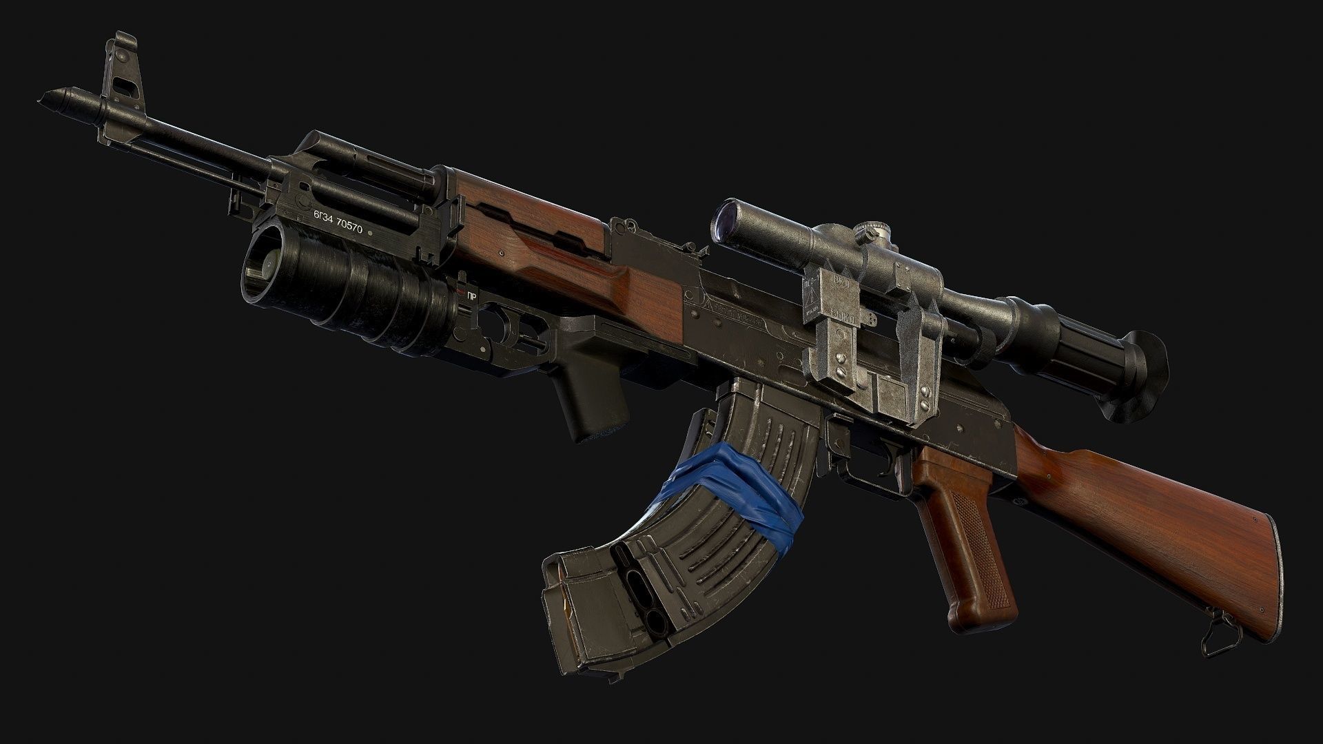 AK-47 with PSO-1 and GP-34 Low-poly 3D model_9