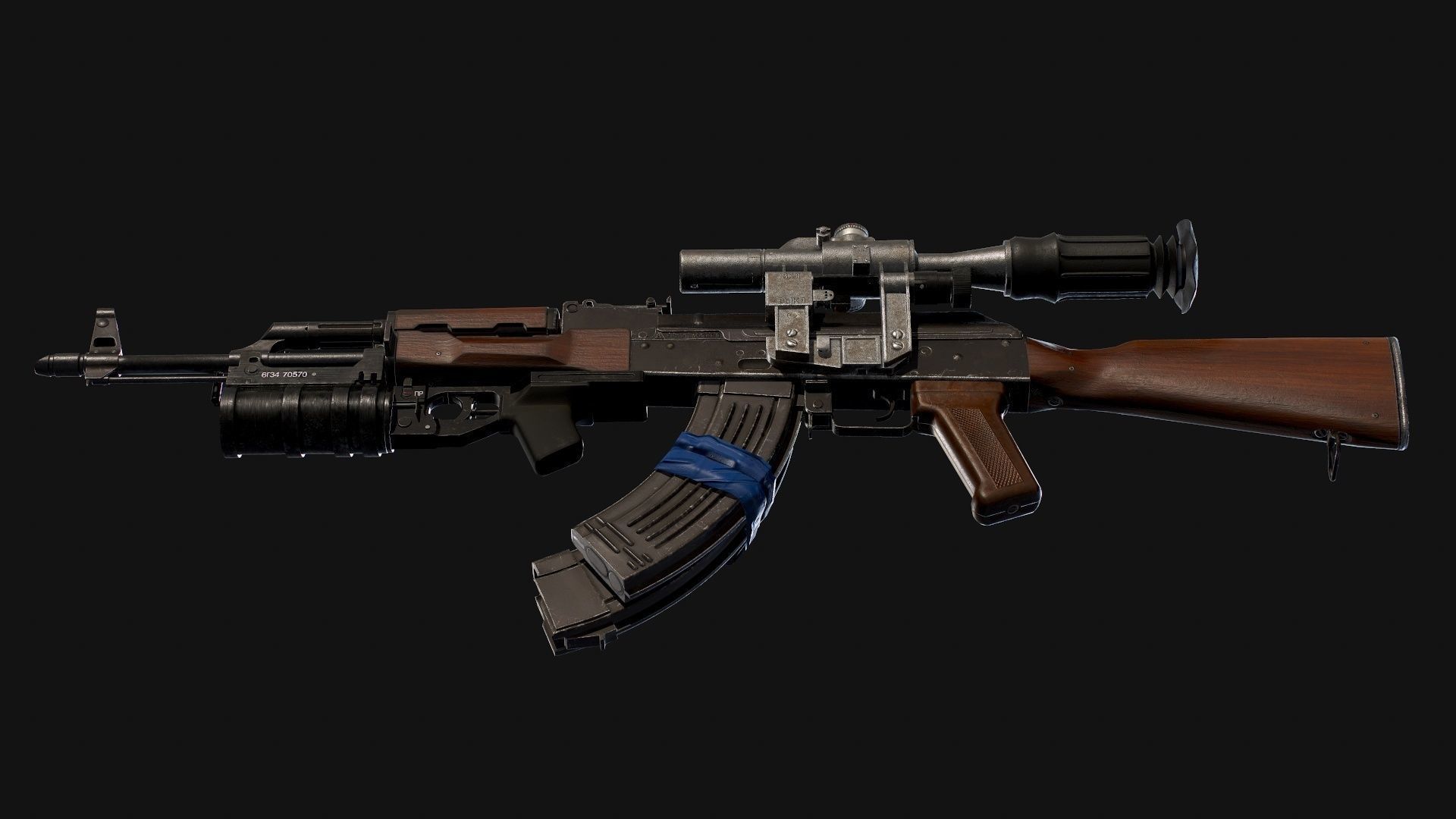 AK-47 with PSO-1 and GP-34 Low-poly 3D model_16