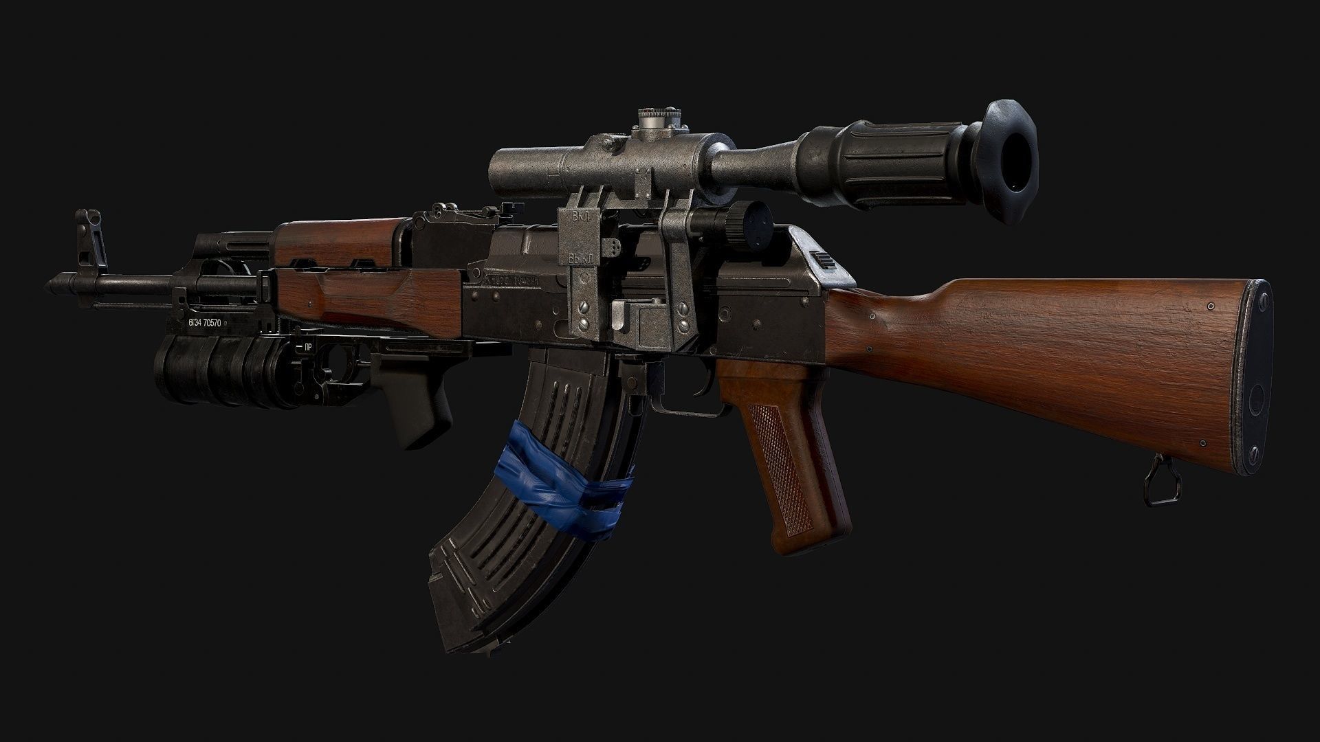 AK-47 with PSO-1 and GP-34 Low-poly 3D model_11