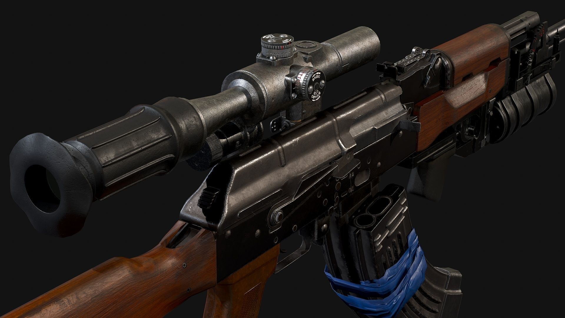 AK-47 with PSO-1 and GP-34 Low-poly 3D model_5