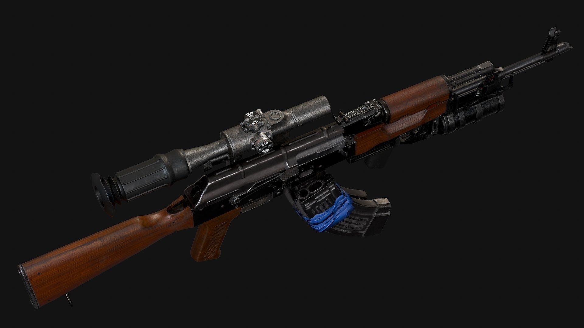 AK-47 with PSO-1 and GP-34 Low-poly 3D model_14