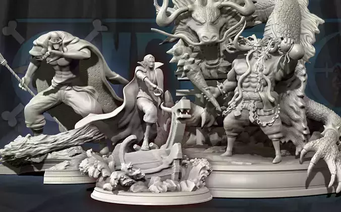 Whitebeard Shanks and Kaido 3d prints - One Piece Yonko 3D Model Collection