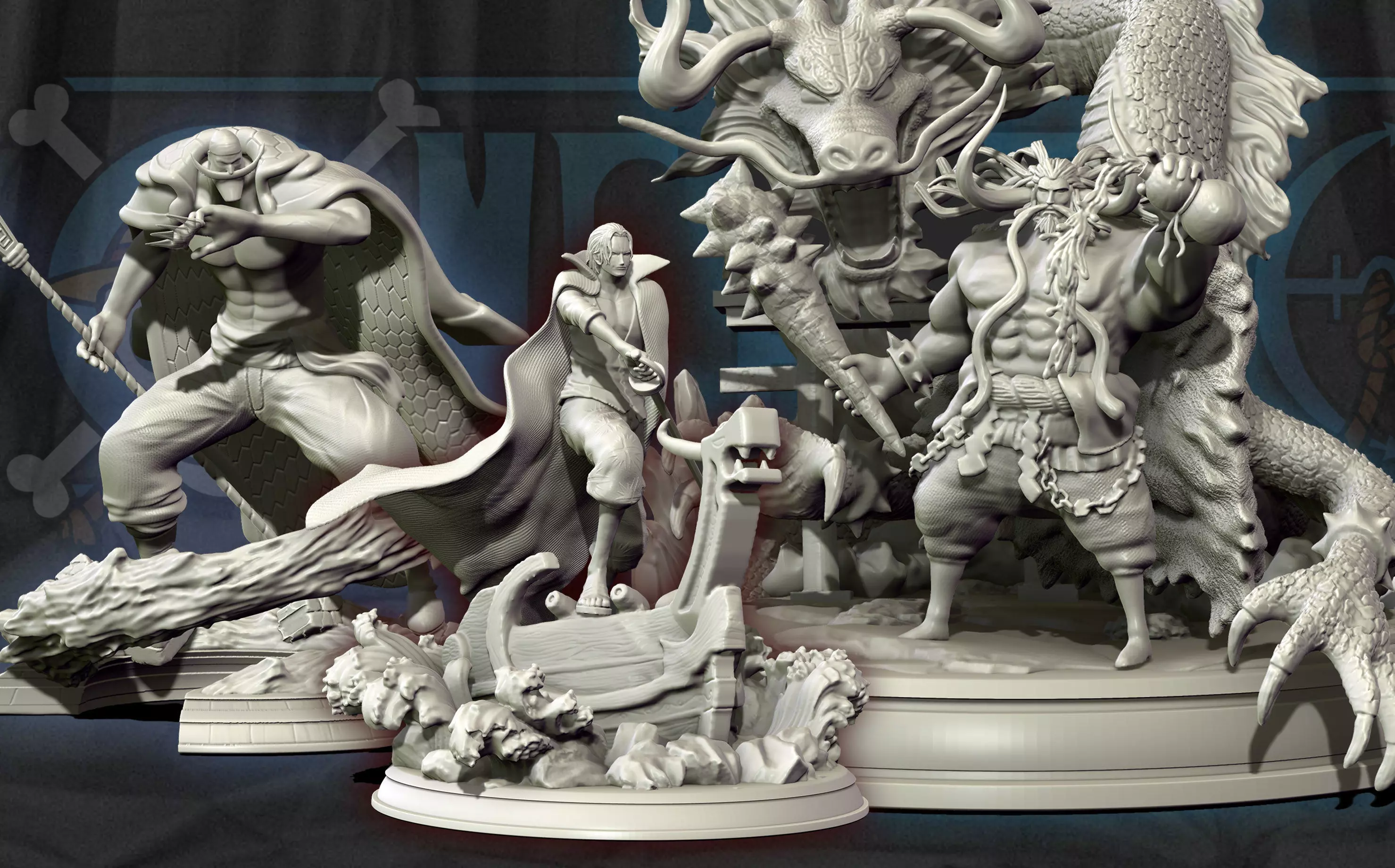 Whitebeard Shanks and Kaido 3d prints - One Piece Yonko 3D Model Collection_0