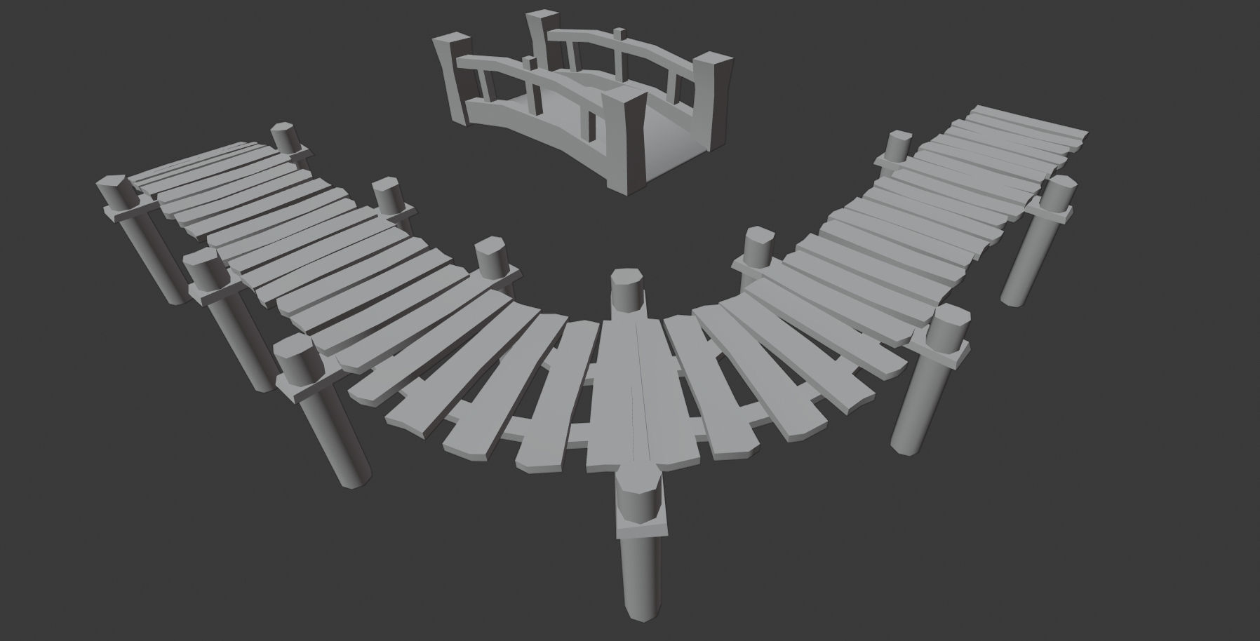 Game-ready stylized modular bridges Low-poly 3D model_1