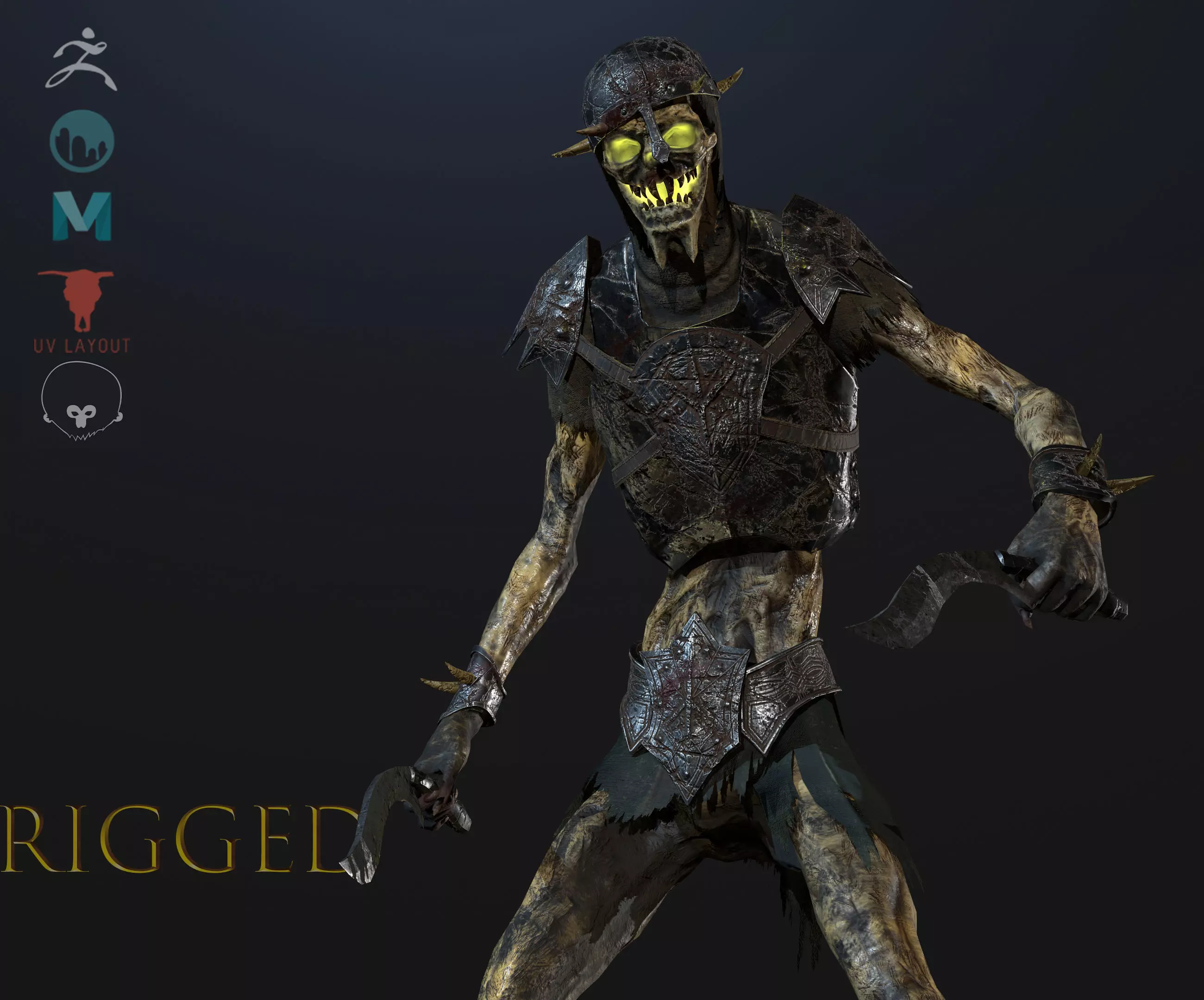 Skeleton-soldier 2 RIGGED Low-poly 3D model_0