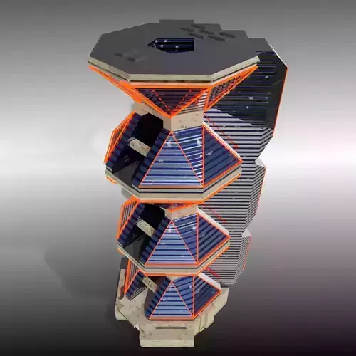 Outsized glass skyscraper with light Low-poly 3D model