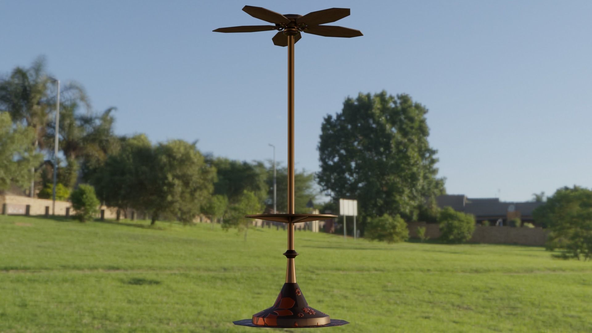 Ventilator metal sculpture with flower Low-poly 3D model_5