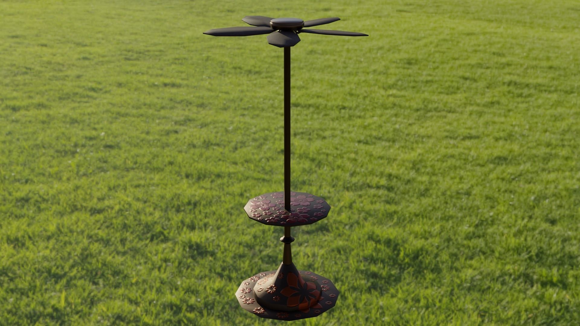 Ventilator metal sculpture with flower Low-poly 3D model_4