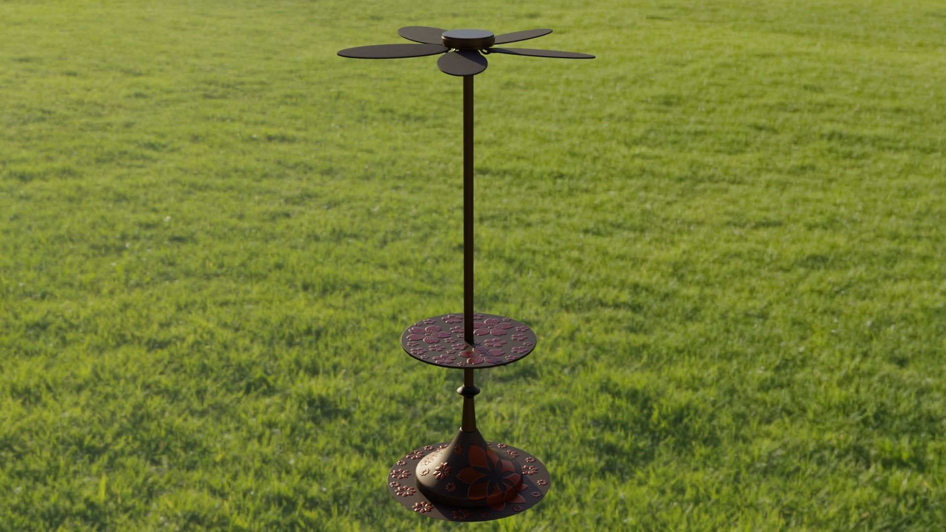 Ventilator metal sculpture with flower Low-poly 3D model_1