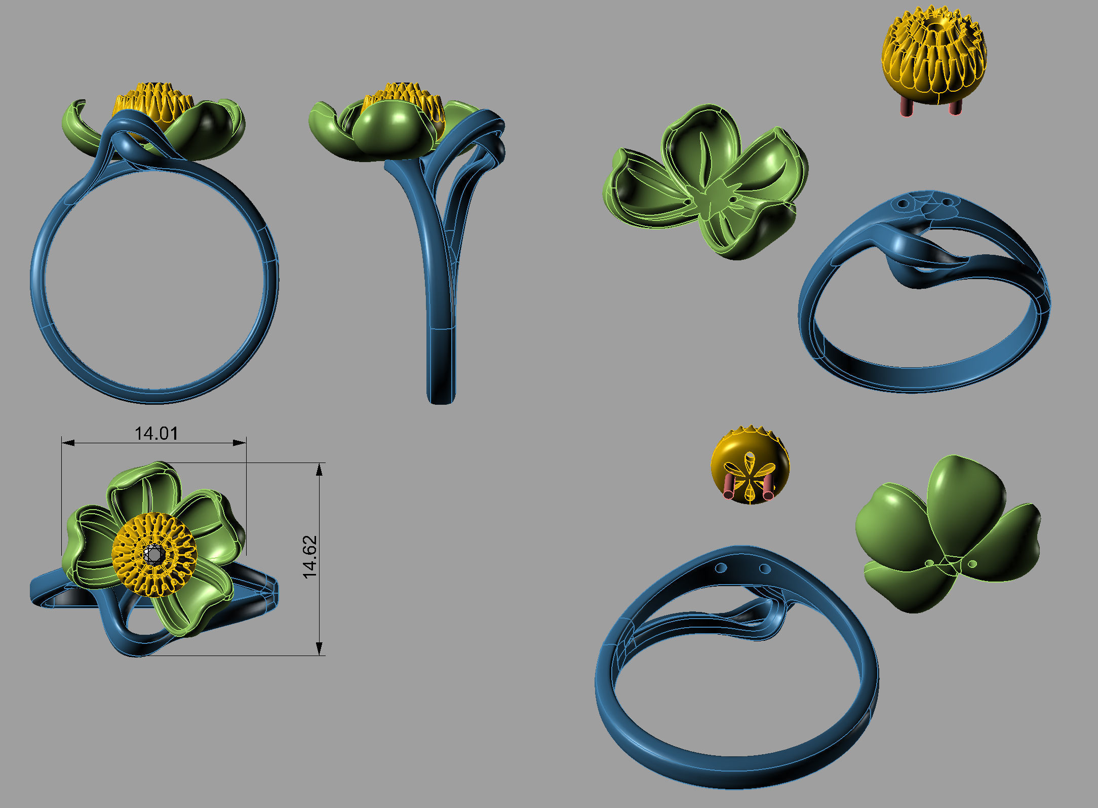 Ring Water Lily 3D print model_8
