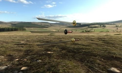 3 katana flying kites in sky Low-poly 3D model