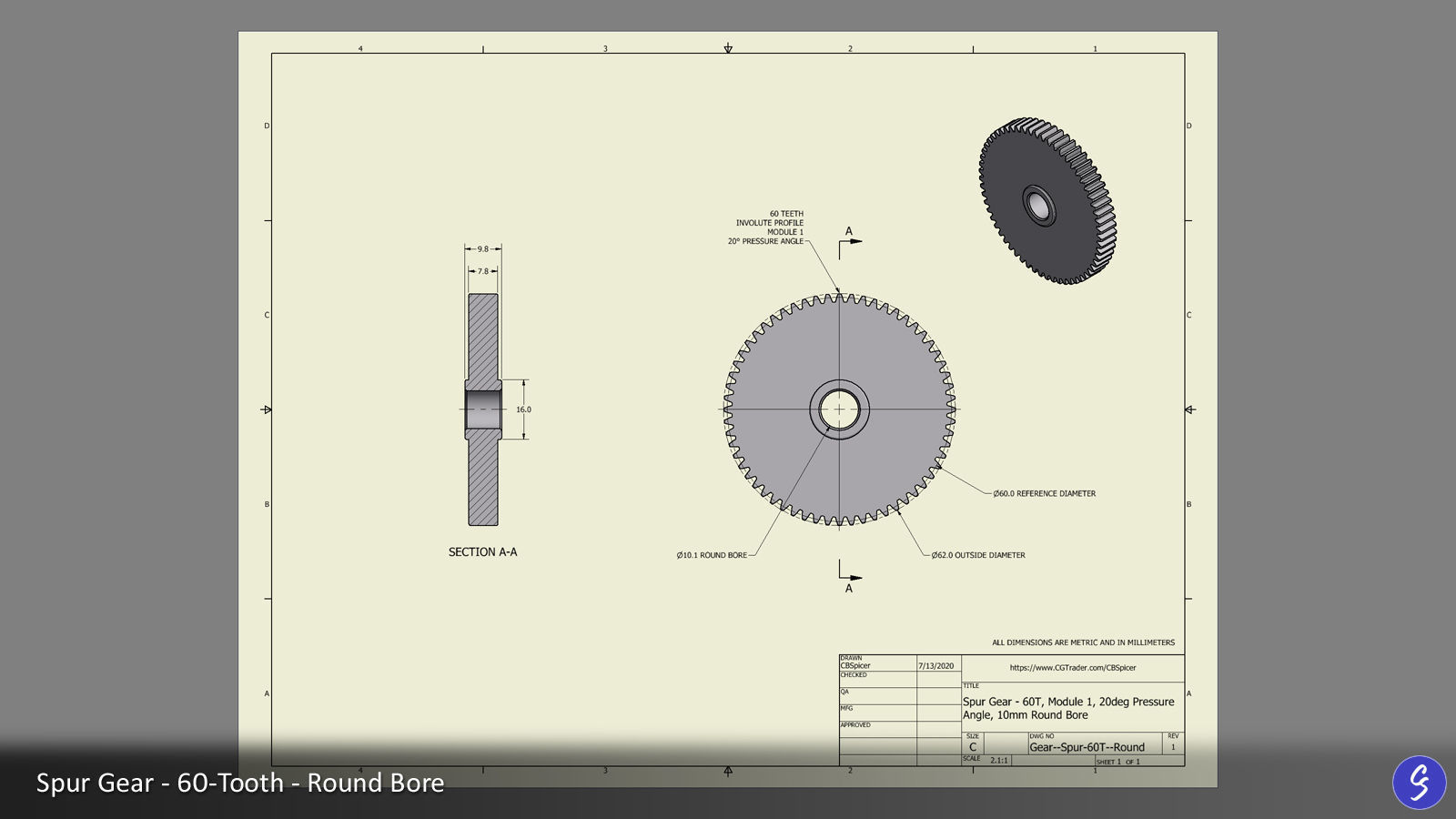 60-Tooth Spur Gear 03 3D print model_3