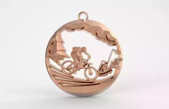 cyclist rose gold pendant with man riding bike