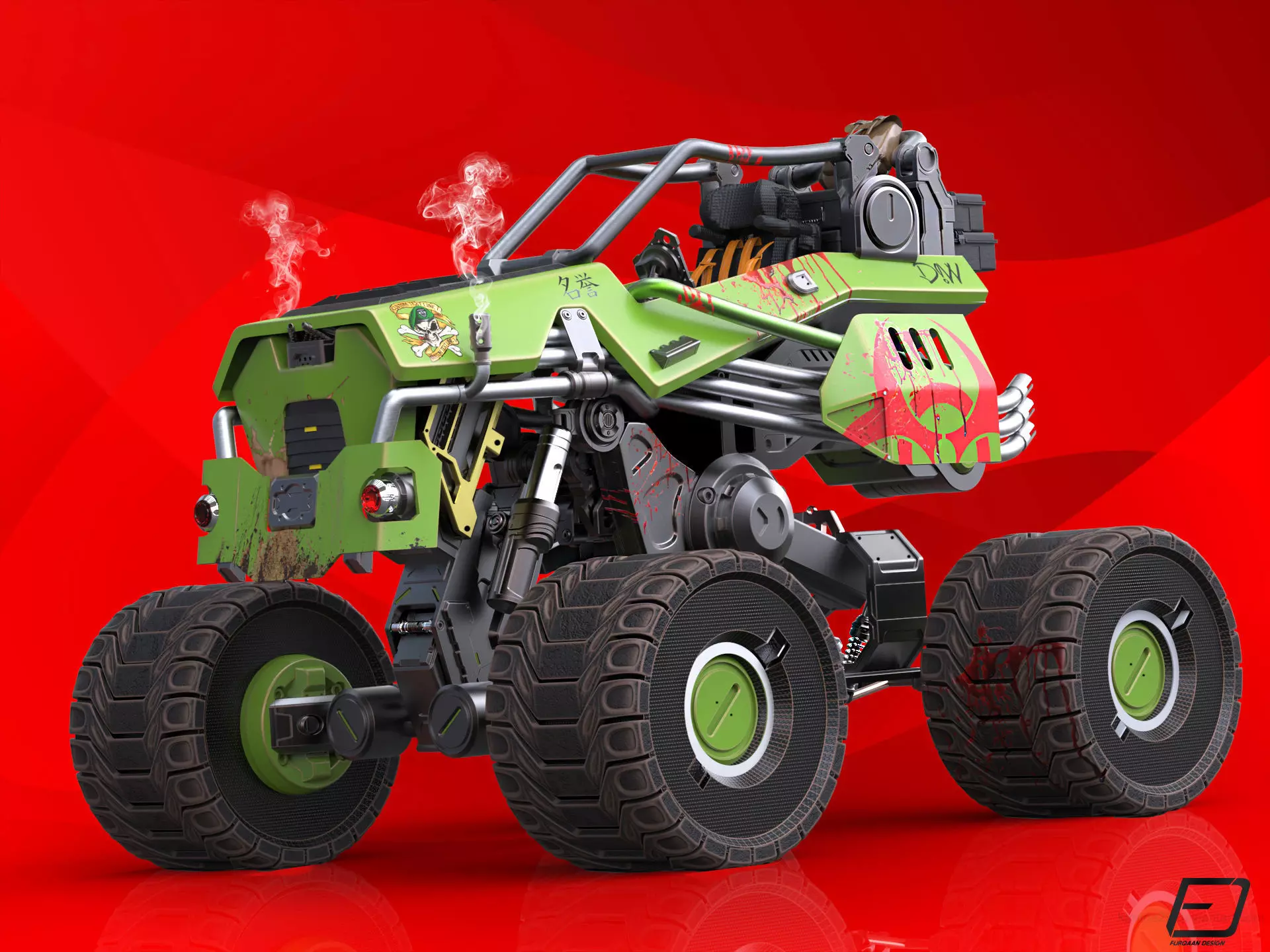 Sci-Fi Survival Monster Truck Low-poly 3D model_0