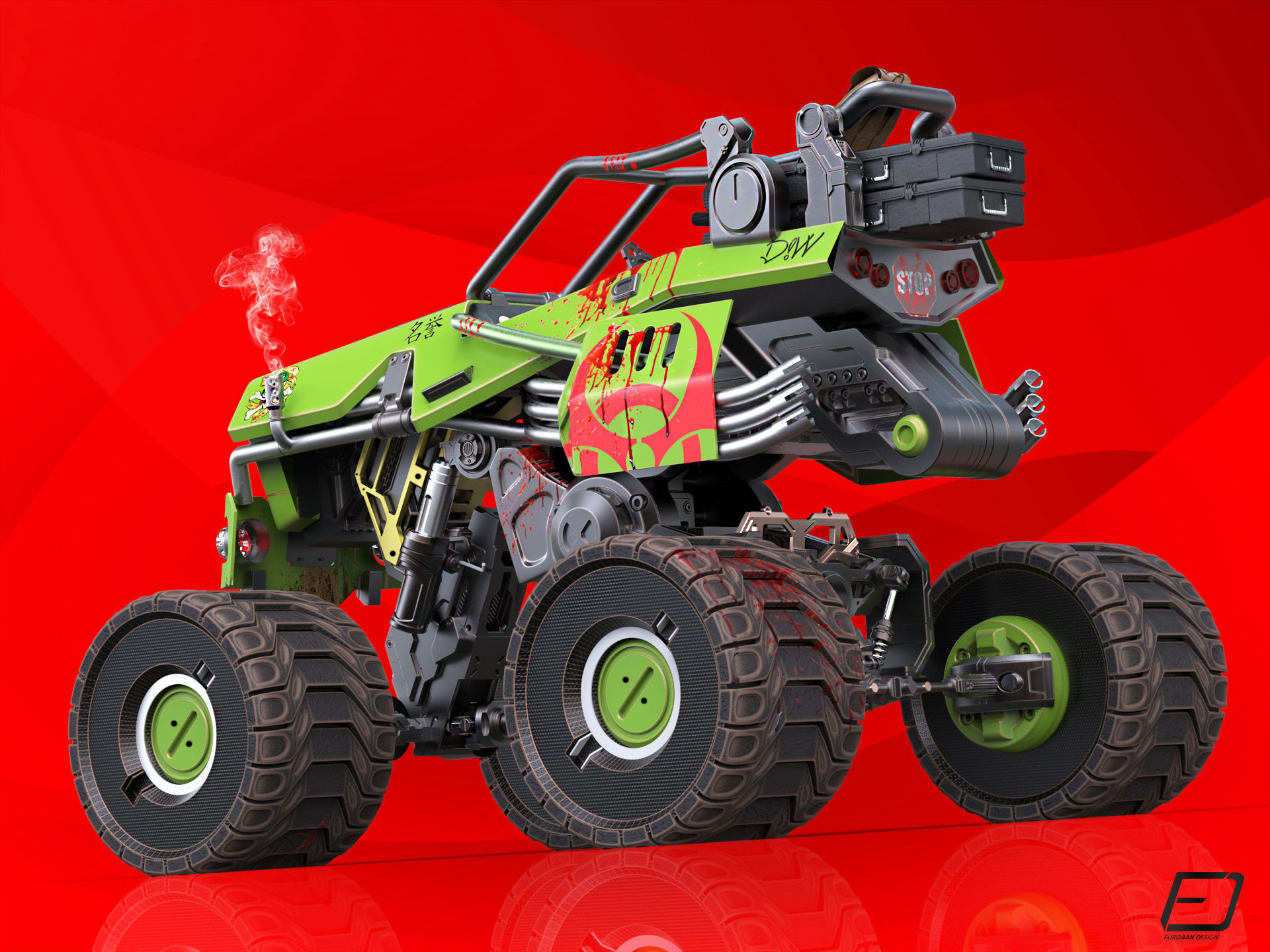 Sci-Fi Survival Monster Truck Low-poly 3D model_1