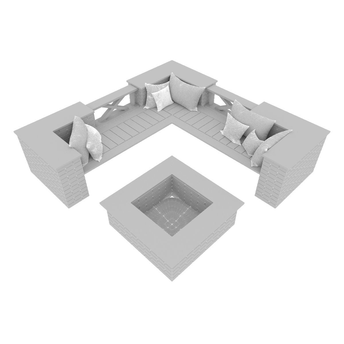 Garden bricks bench Free 3D model_2