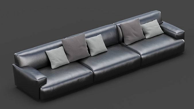 Long Leather Sofa 3D model