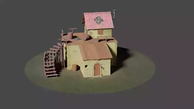 Low Poly House on field