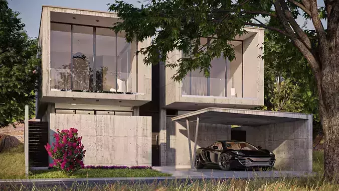 exterior 2 modern house with car parked