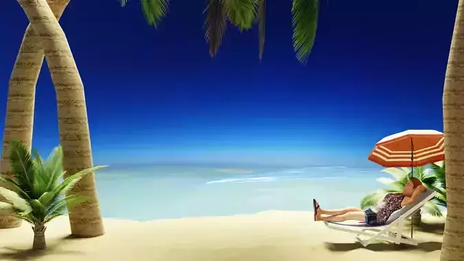 simple beach scene Free 3D model