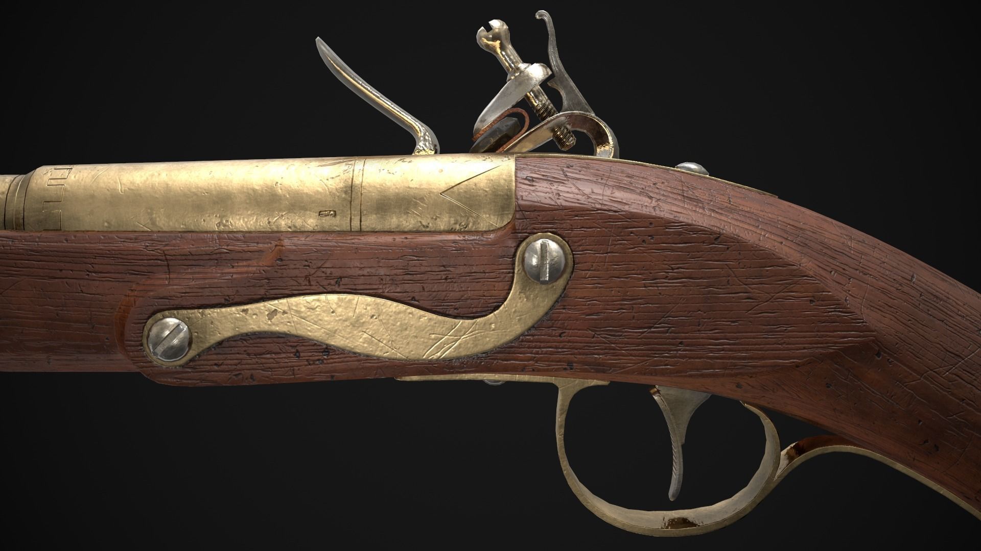 Flintlock Pistol Game Ready Low-poly 3D model_9