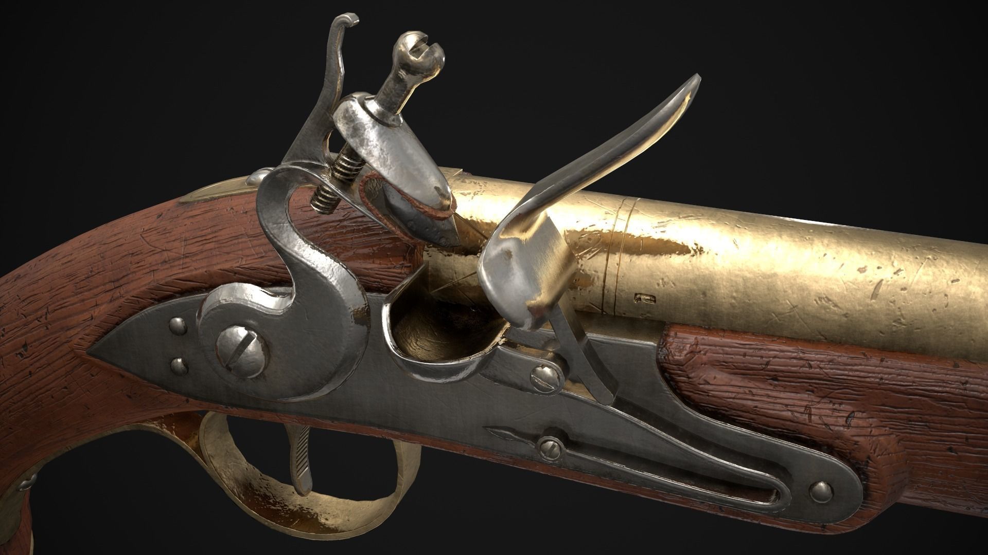 Flintlock Pistol Game Ready Low-poly 3D model_7