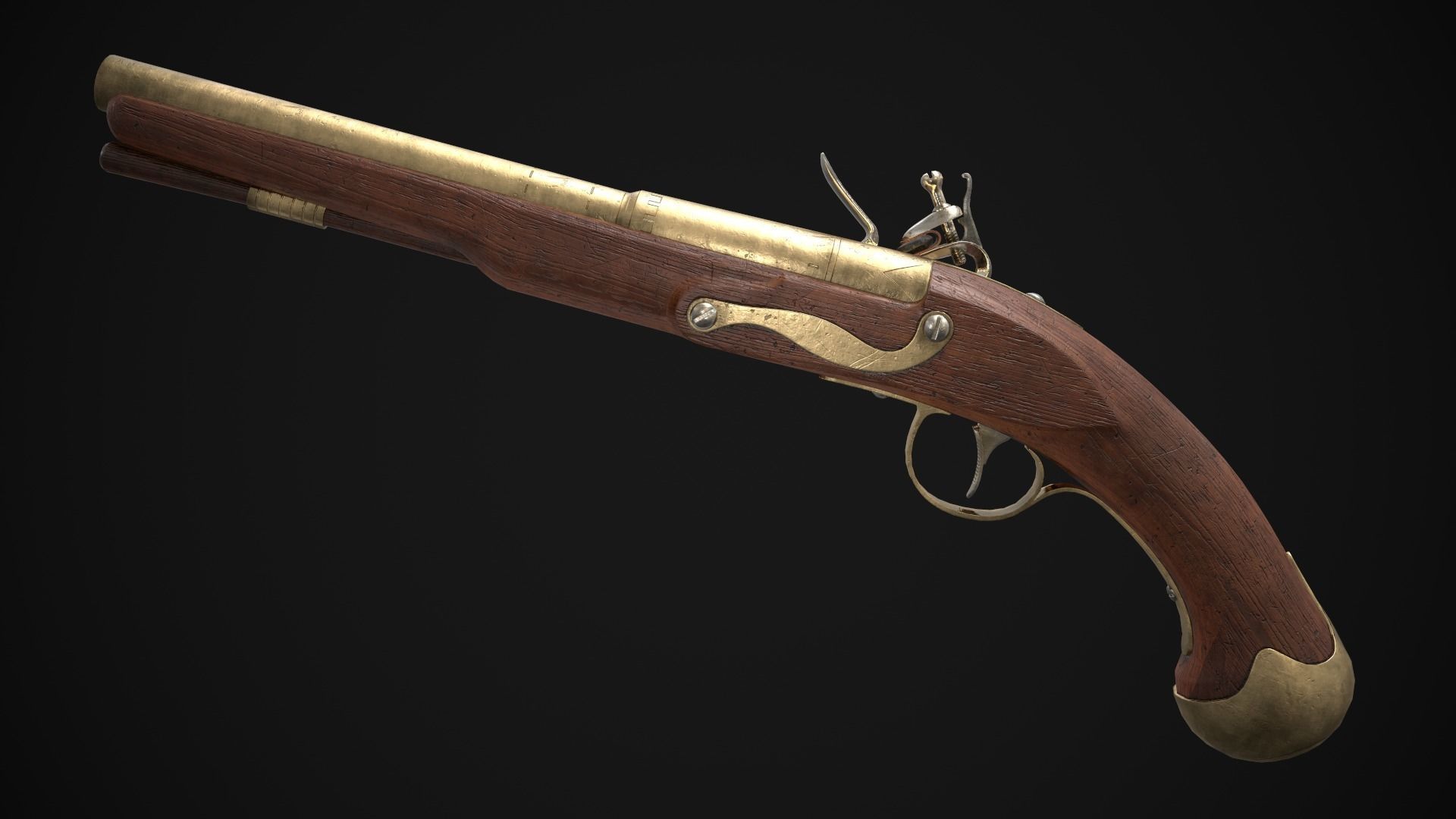 Flintlock Pistol Game Ready Low-poly 3D model_5