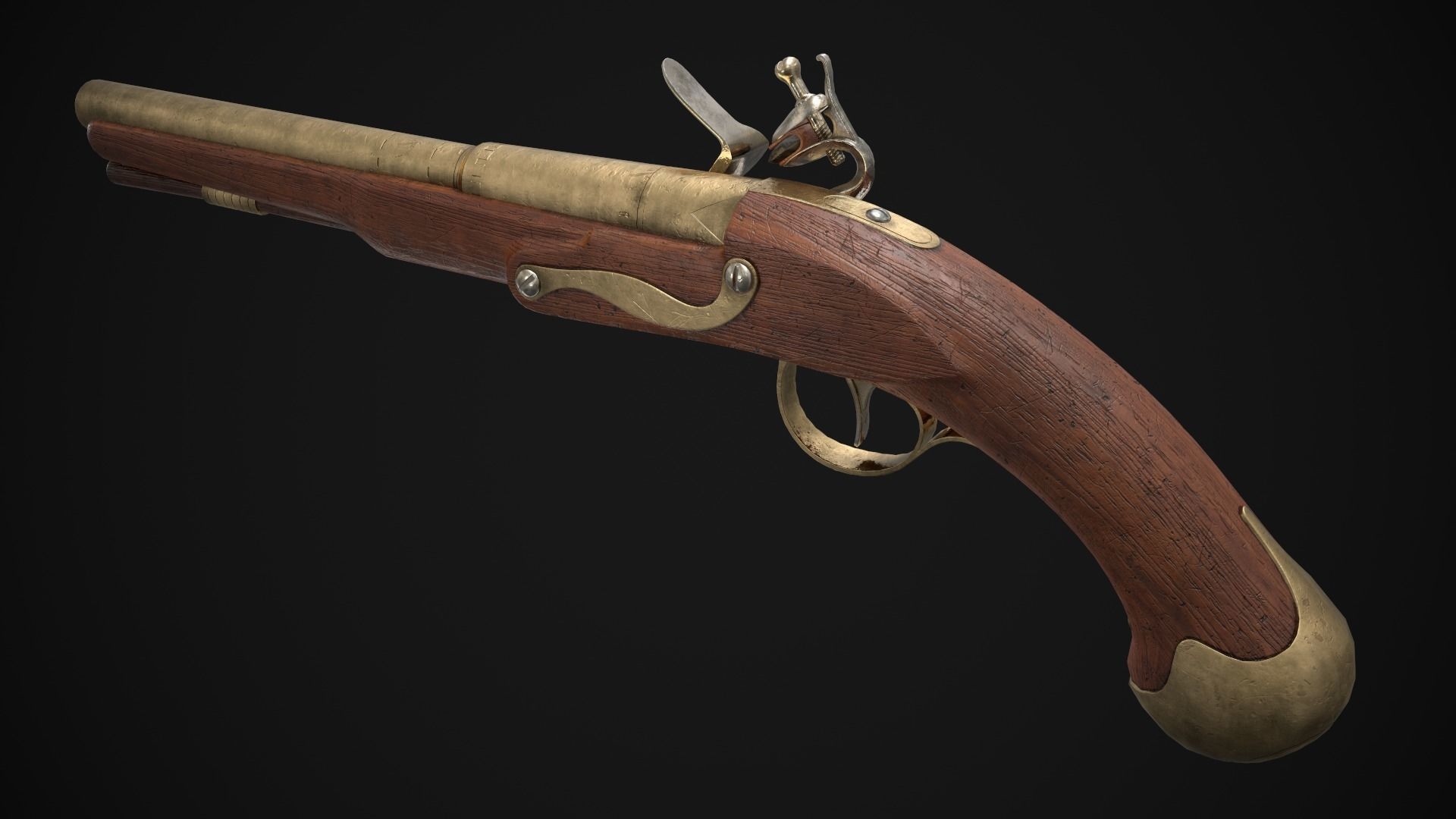 Flintlock Pistol Game Ready Low-poly 3D model_4
