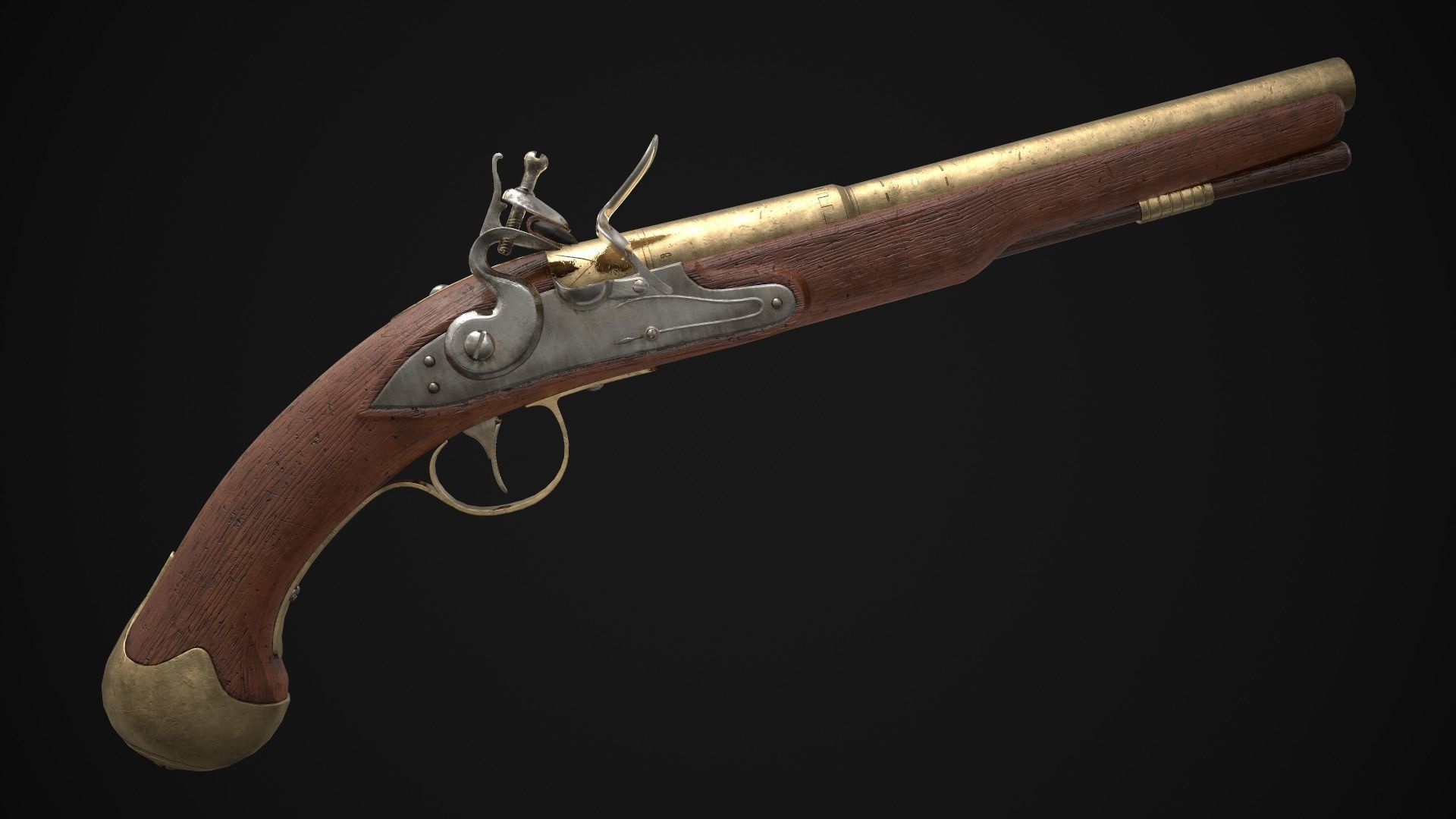 Flintlock Pistol Game Ready Low-poly 3D model_6