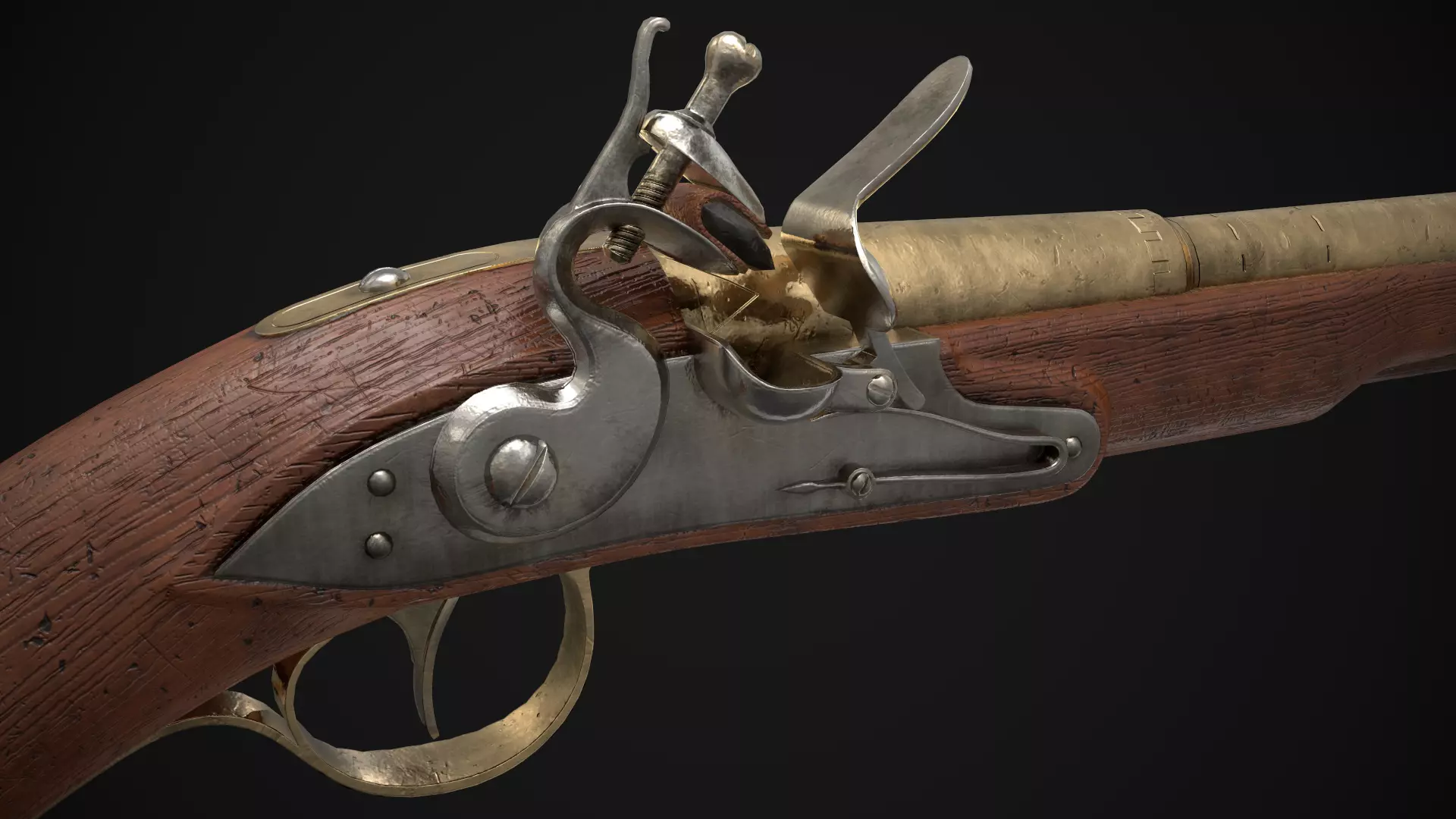 Flintlock Pistol Game Ready Low-poly 3D model_0