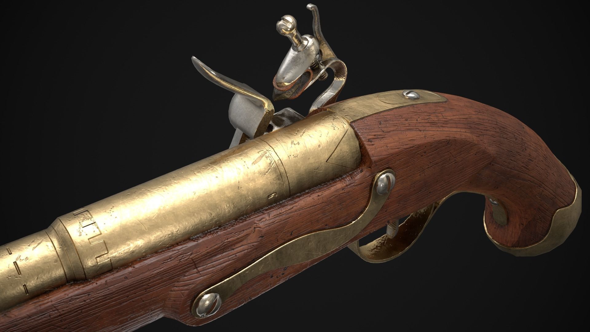 Flintlock Pistol Game Ready Low-poly 3D model_8