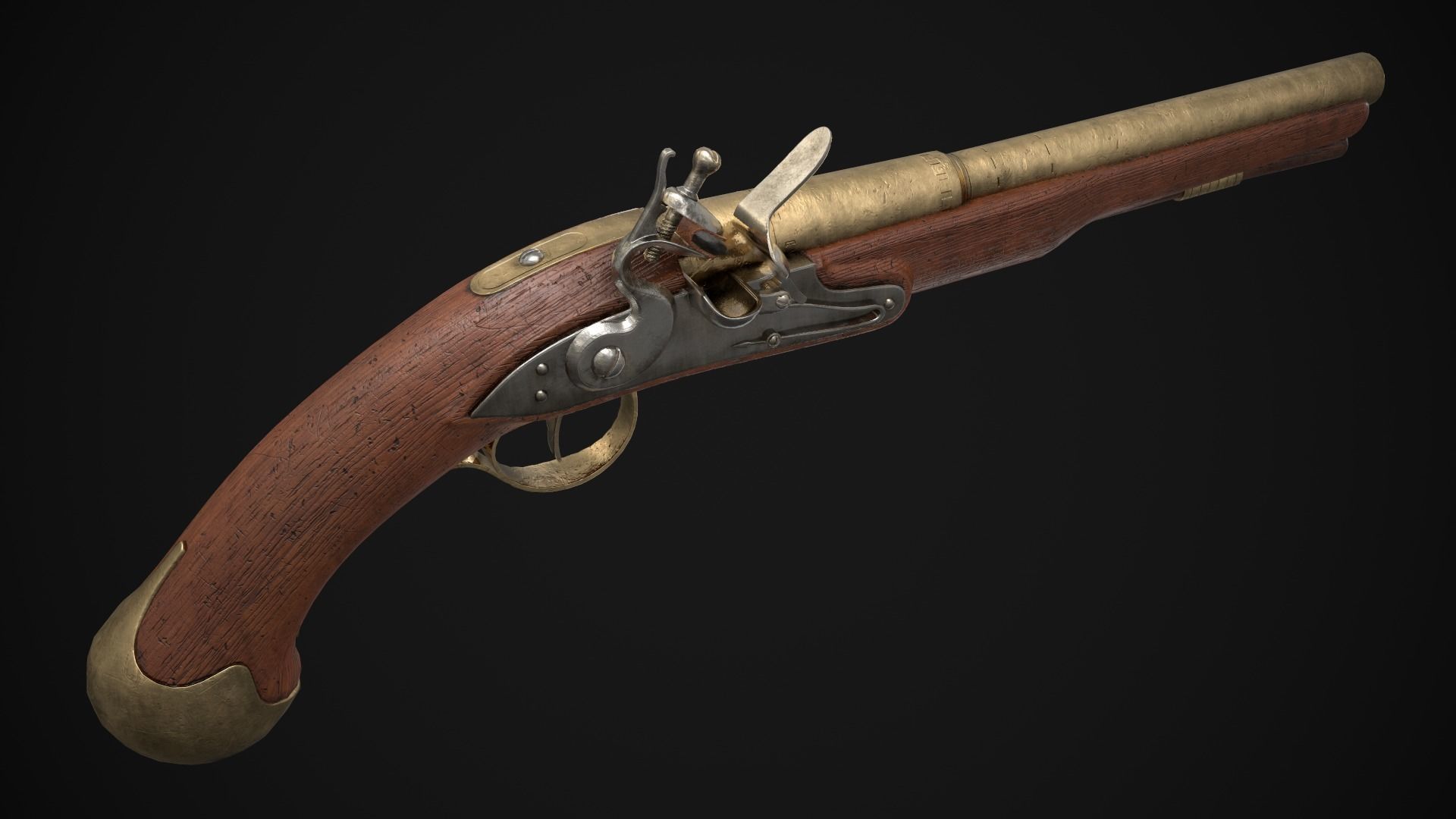 Flintlock Pistol Game Ready Low-poly 3D model_3