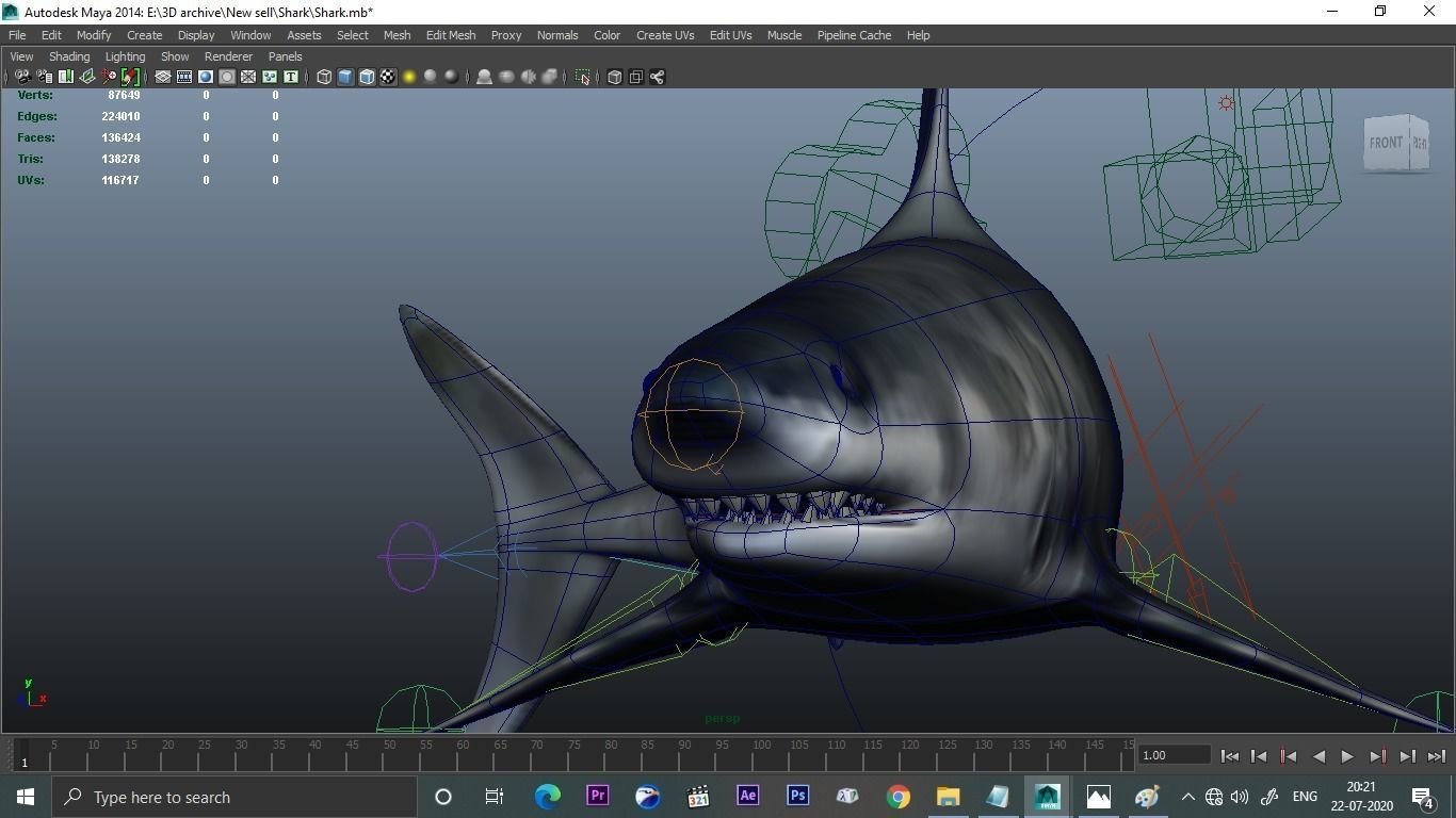 Low poly Shark 3D great swimming in ocean 3D model_4