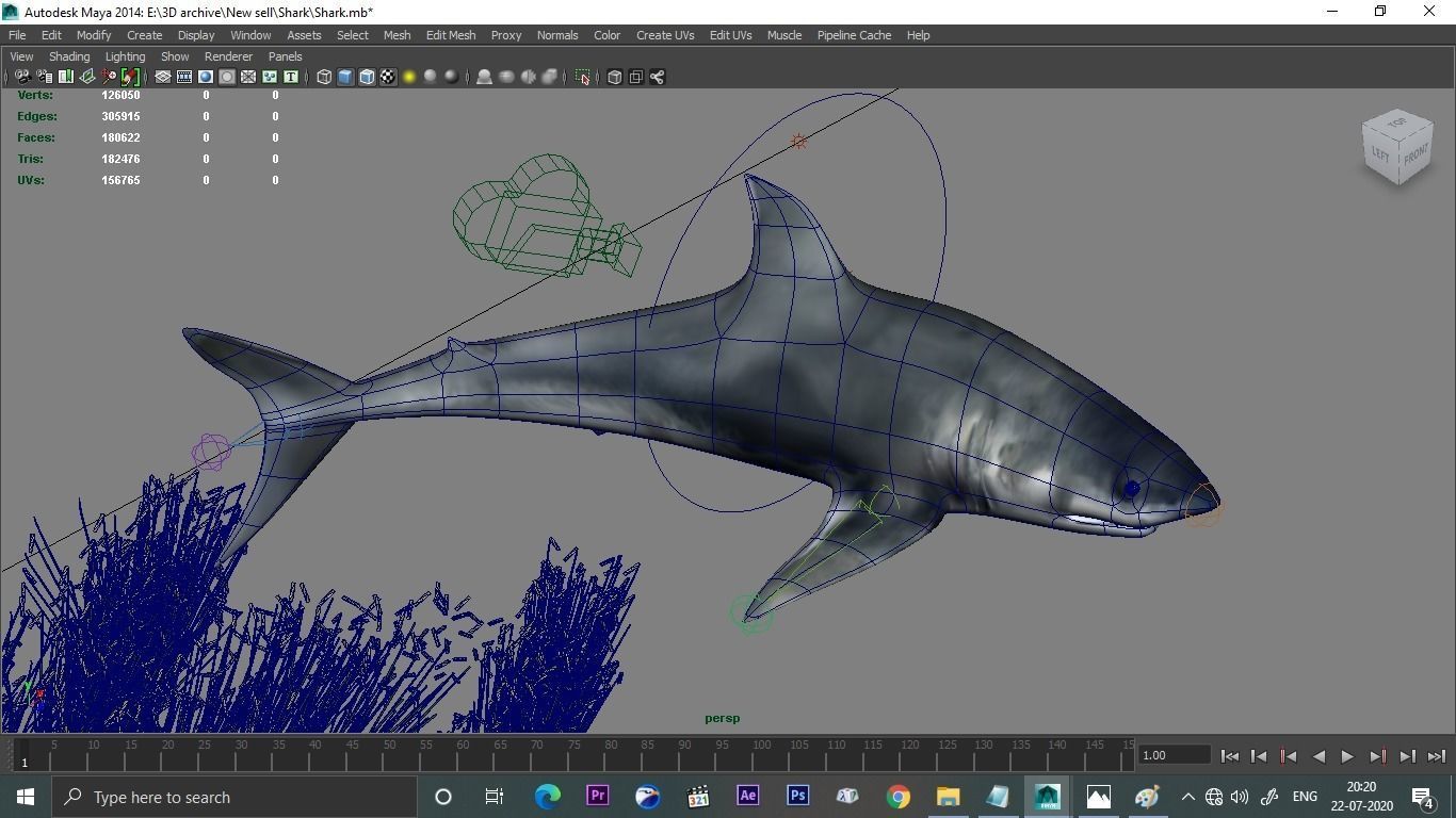 Low poly Shark 3D great swimming in ocean 3D model_3
