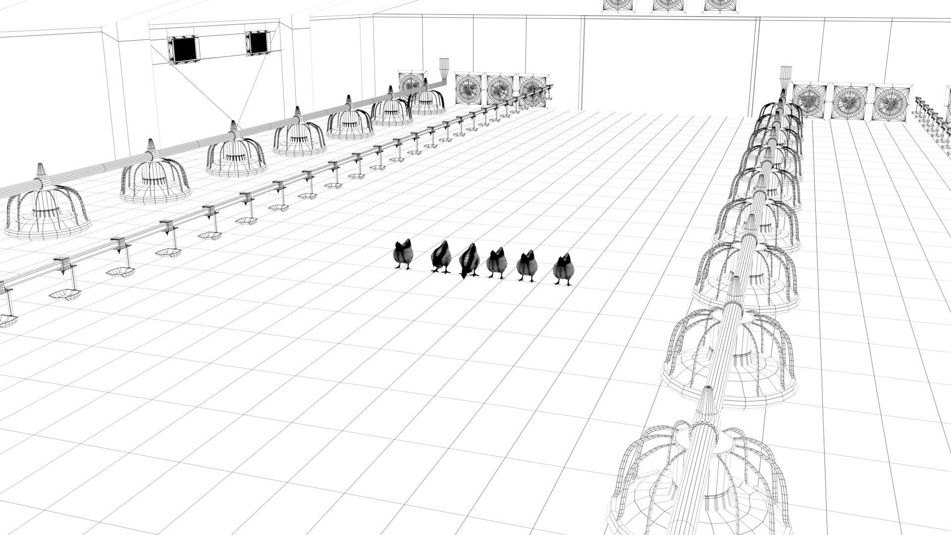 Poultry farm with rigged and animated chickens 3D model_6