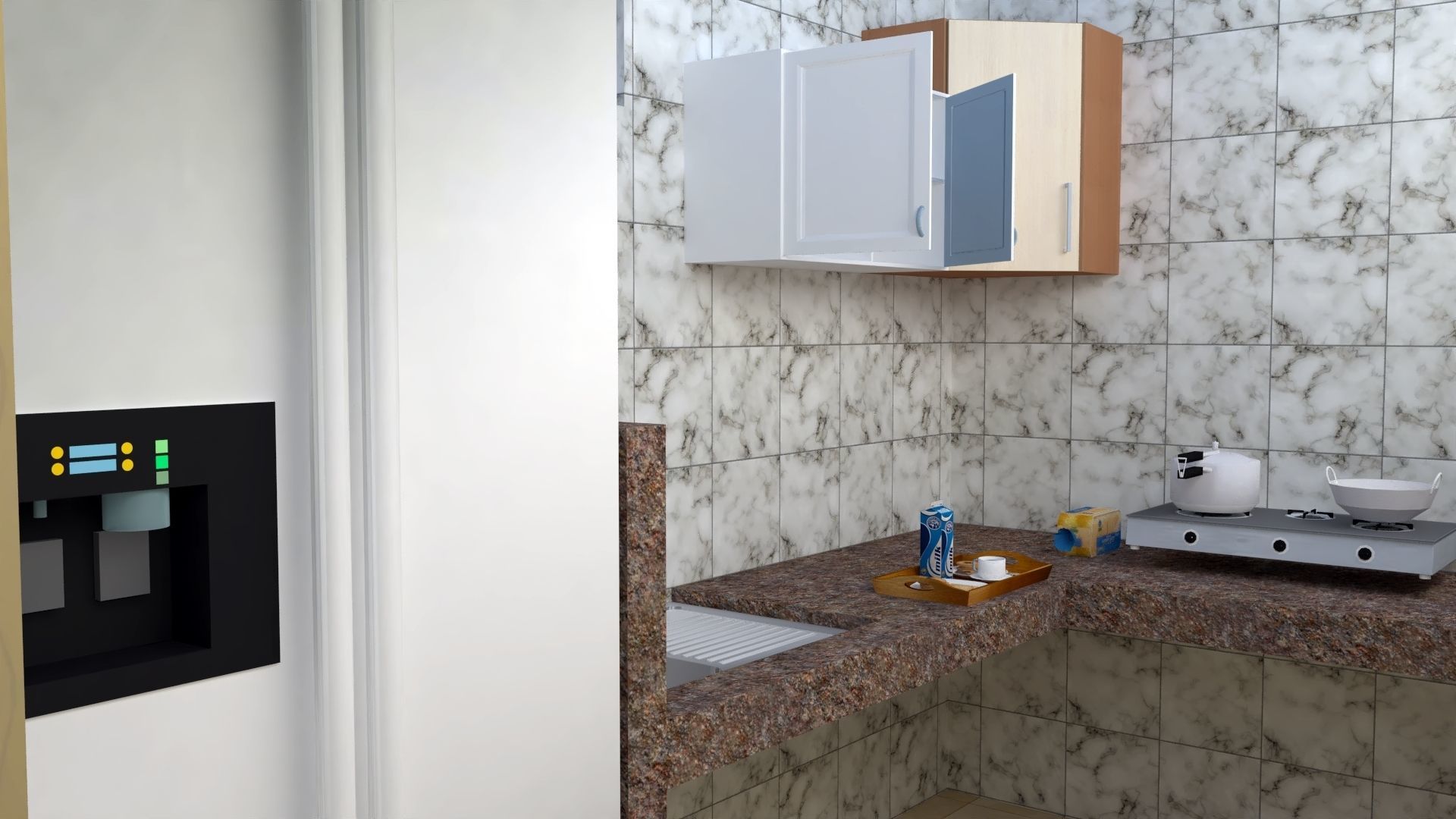 Villa house with palm trees and mountains 3D model_9