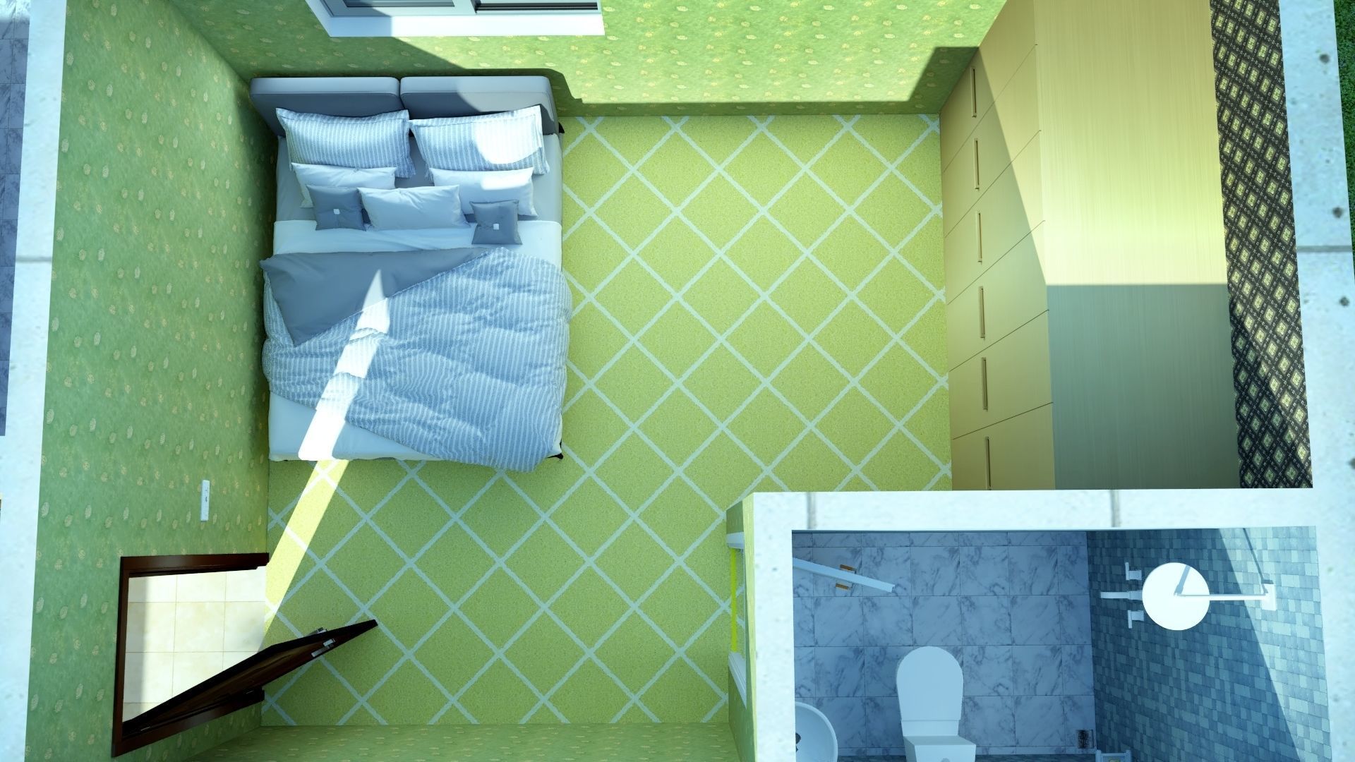 Villa house with palm trees and mountains 3D model_3