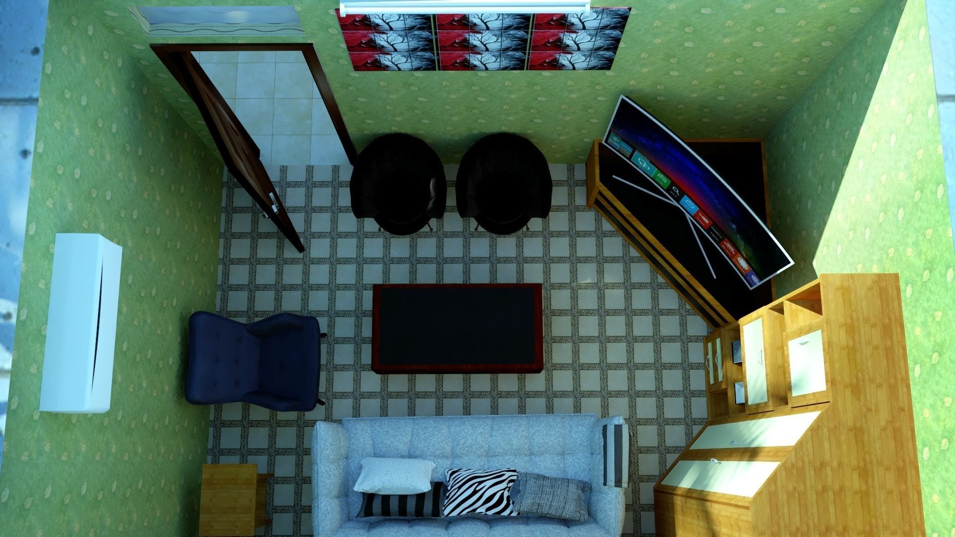 Villa house with palm trees and mountains 3D model_14