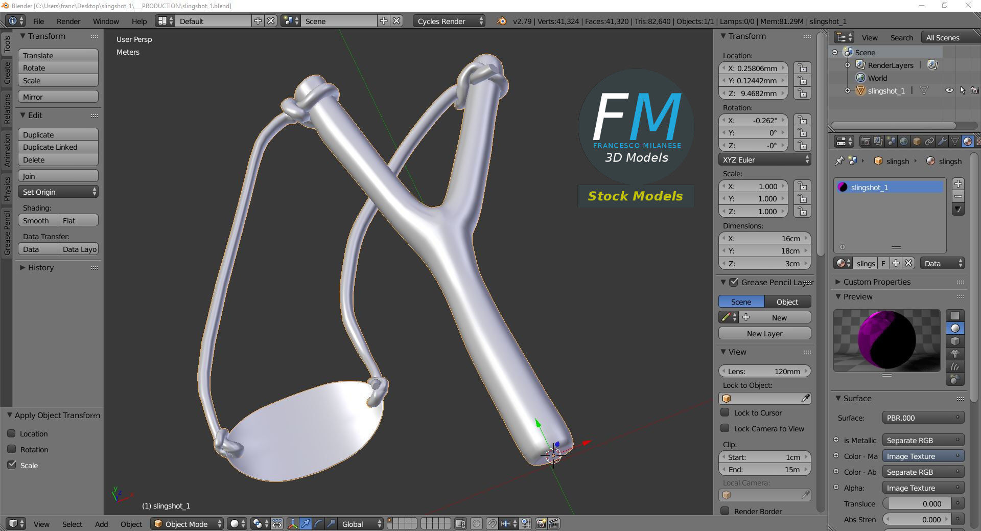 Slingshot 1 wooden stick 3D model_10