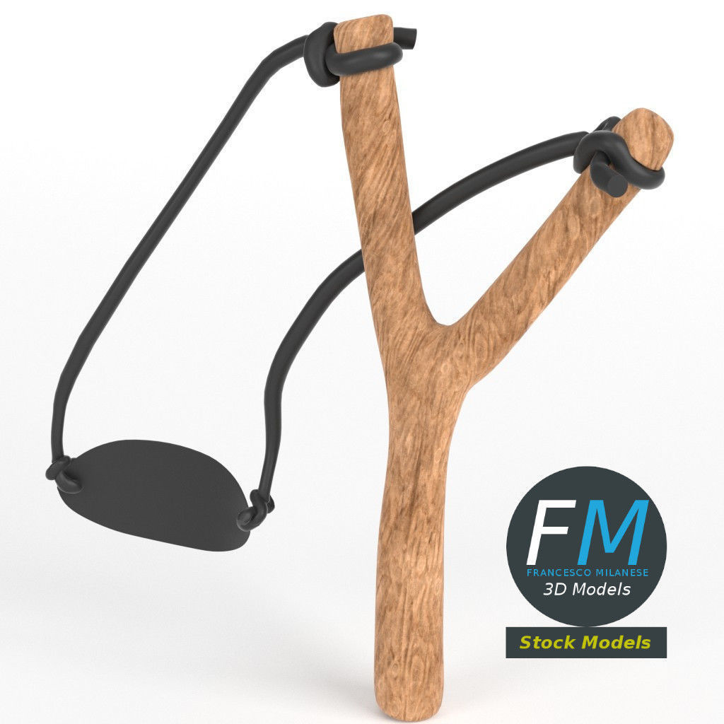 Slingshot 1 wooden stick 3D model_2