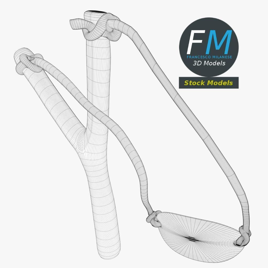 Slingshot 1 wooden stick 3D model_9