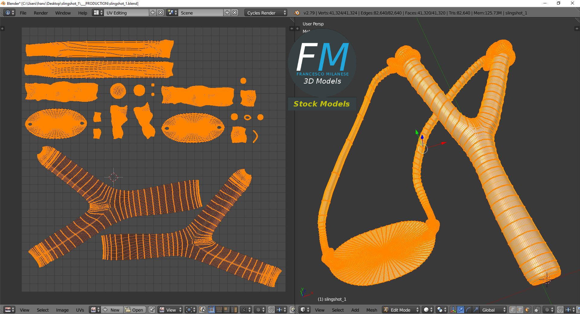 Slingshot 1 wooden stick 3D model_11