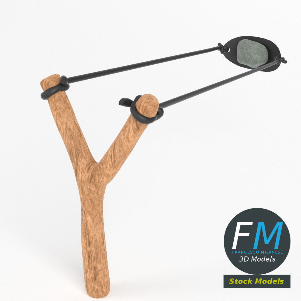 Slingshot 2 wooden stick 3D model_2