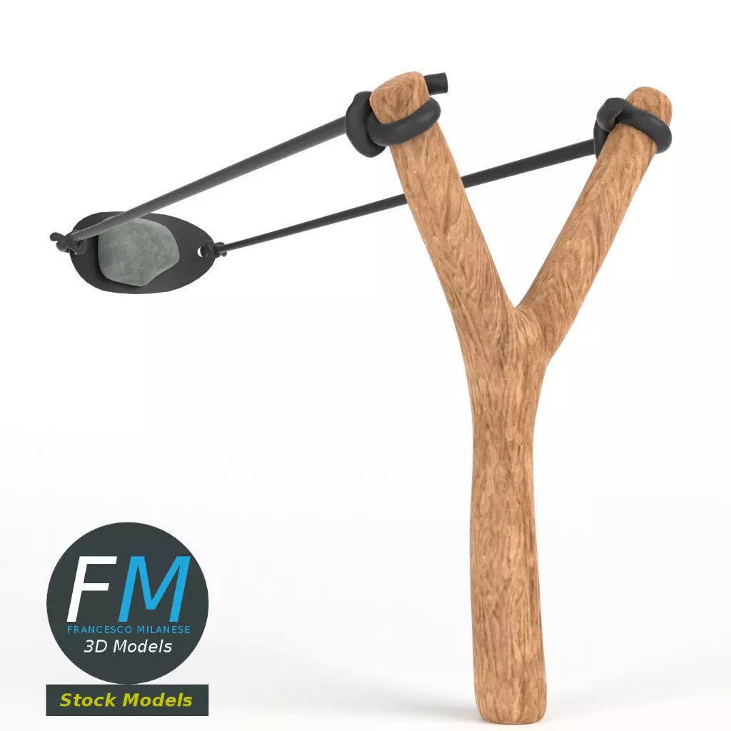 Slingshot 2 wooden stick 3D model_0