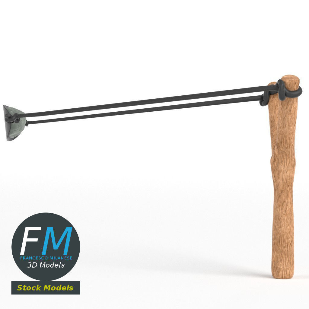 Slingshot 2 wooden stick 3D model_4
