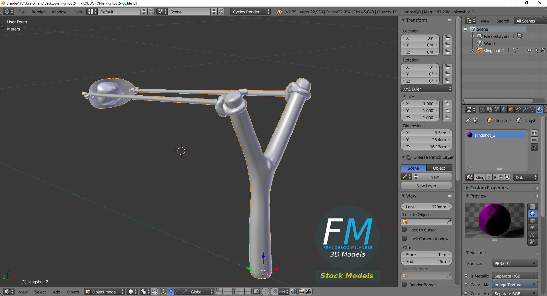 Slingshot 2 wooden stick 3D model_9