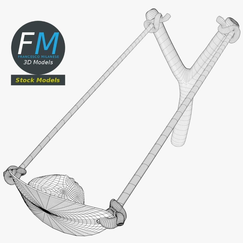 Slingshot 2 wooden stick 3D model_8