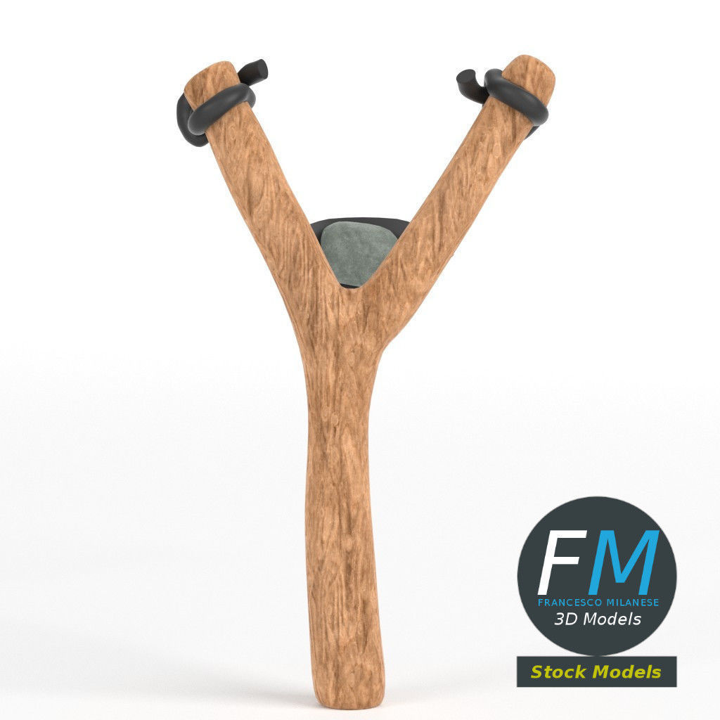 Slingshot 2 wooden stick 3D model_3